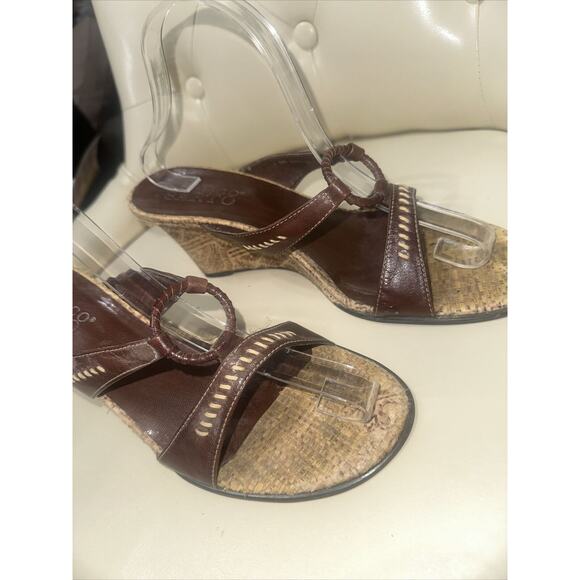 Franco Sarto Brown Wedge Mule Sandals Strappy Tan Size 9.5 - Picture 8 of 11